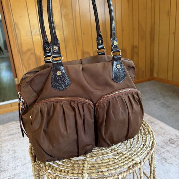 MZ Wallace Handbags - MZ Wallace Brown Nylon Leather Large Top Handle Tote Bag
